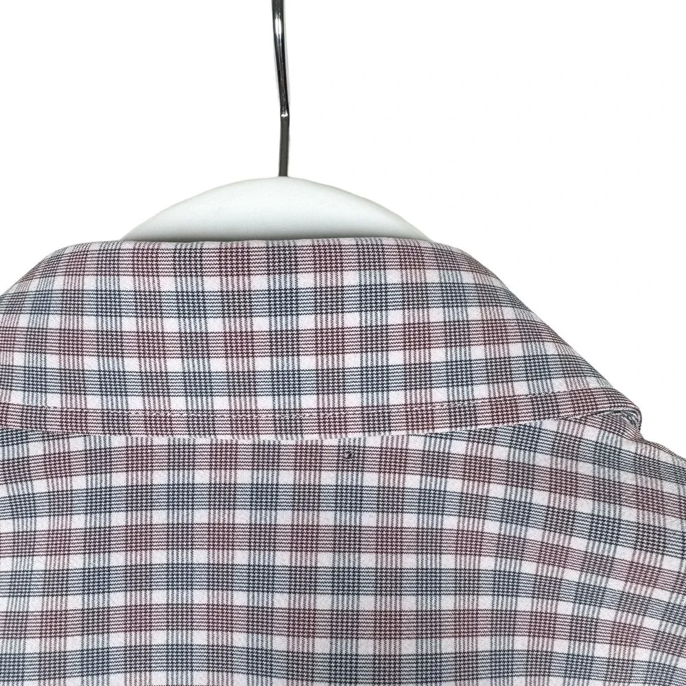 Hugo Boss Performance Slim Button Up Plaid Burgundy Blue - Small 14 1/2
